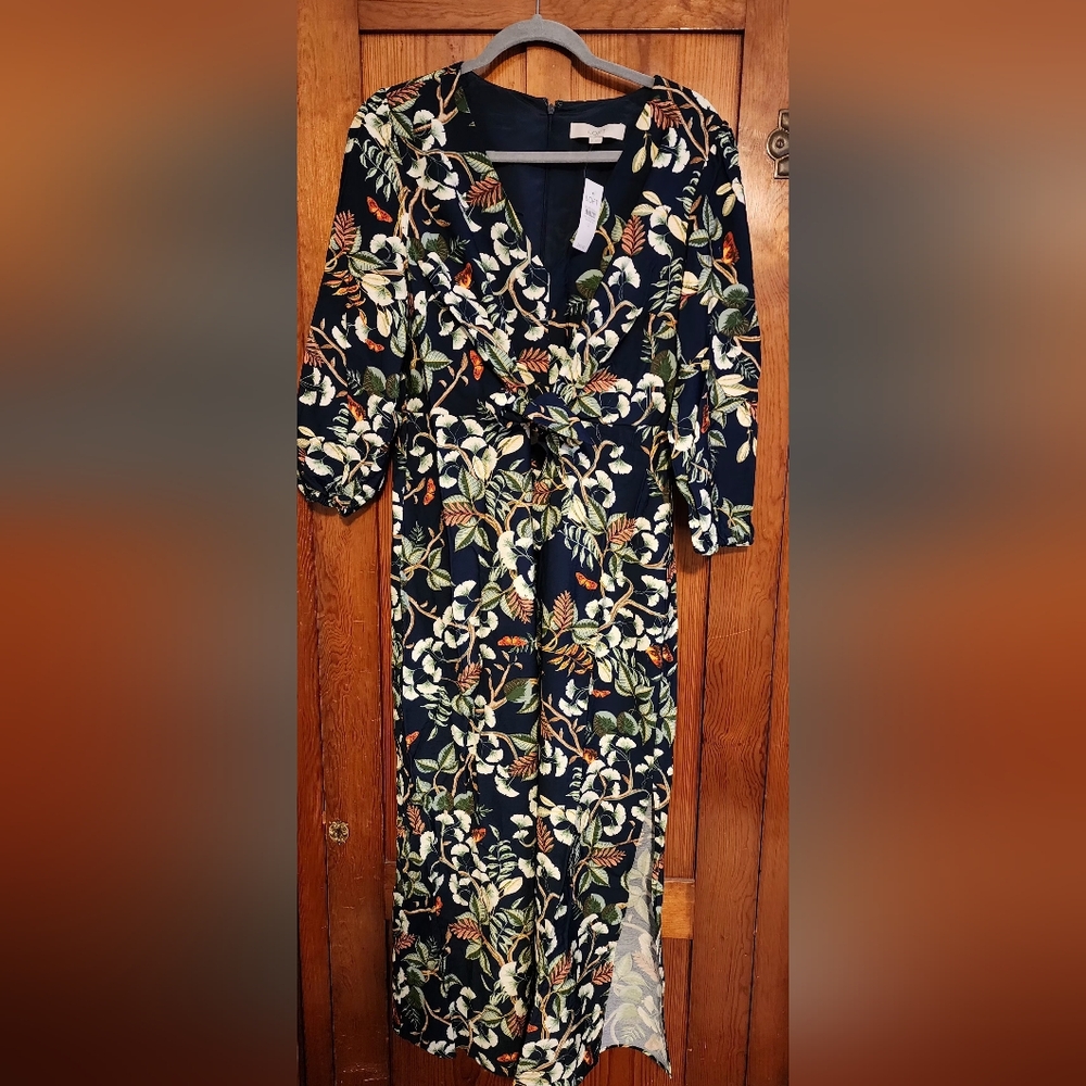 Loft Leafed Tie Front Midi Dress